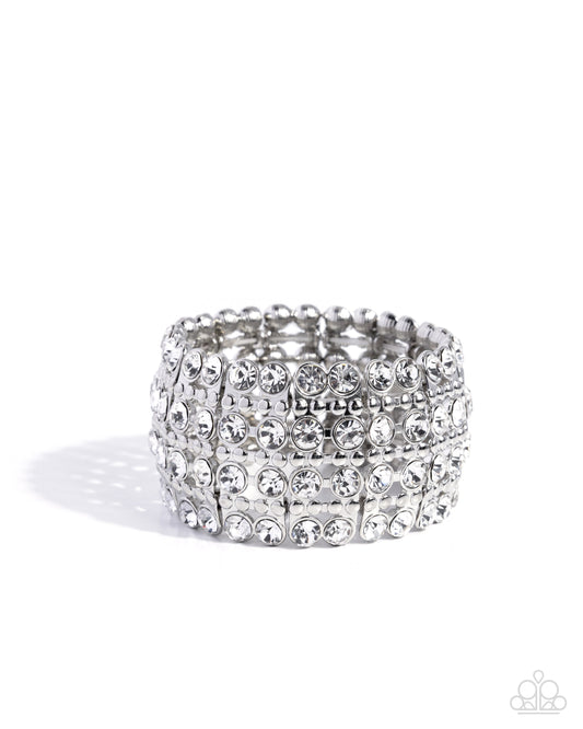 Exuberant Elegance - White Rhinestone & Silver Studs Paparazzi Stretch Bracelet