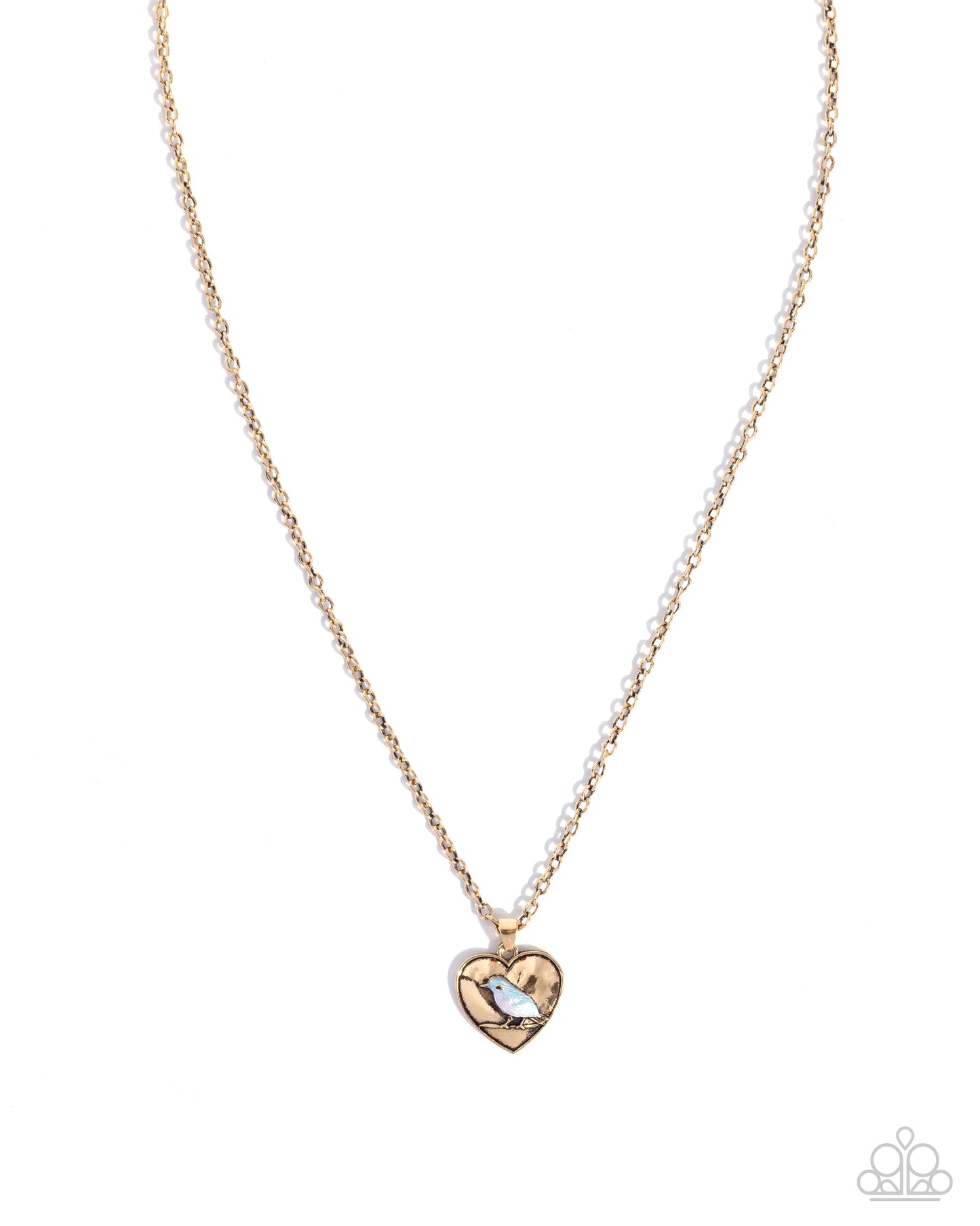 Bodacious Bird - Gold Heart/Blue Bird Pendant Paparazzi Necklace & matching earrings