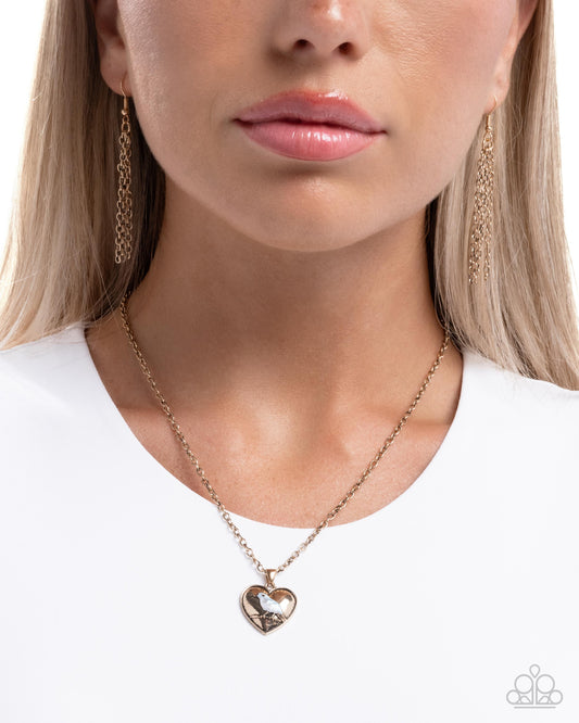 Bodacious Bird - Gold Heart/Blue Bird Pendant Paparazzi Necklace & matching earrings