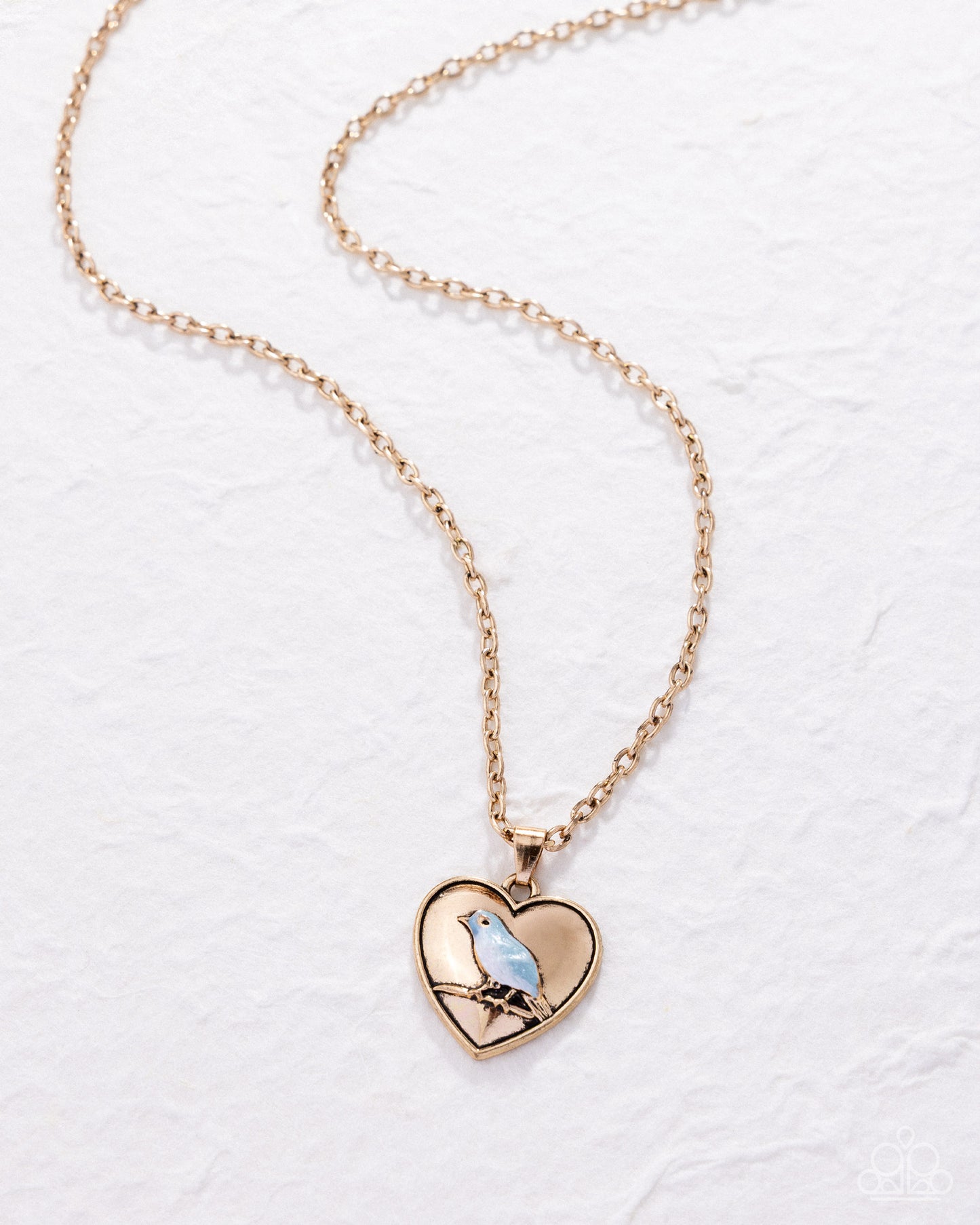Bodacious Bird - Gold Heart/Blue Bird Pendant Paparazzi Necklace & matching earrings