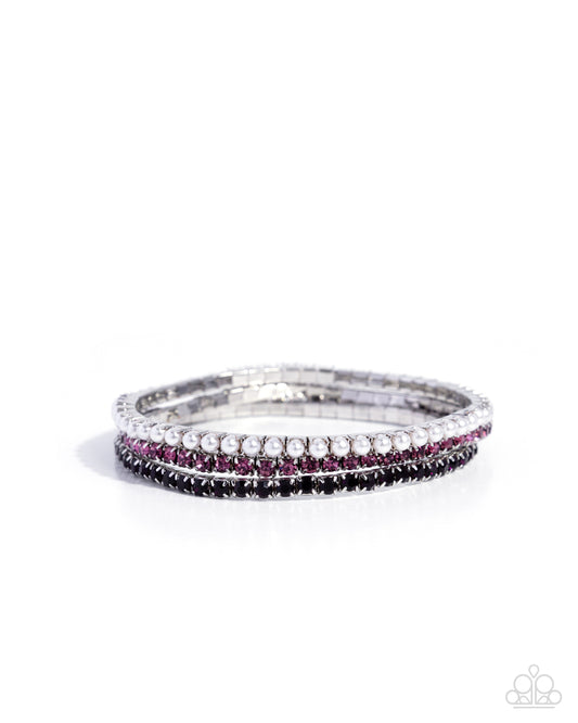 Colorful Cabaret - Purple Rhinestones/White Pearls Paparazzi Set of 3 Stretch Bracelets