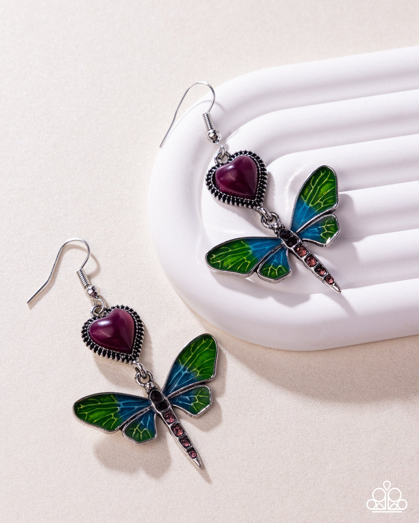 Dragonfly Devotion - Purple Heart & Multicolored Dragonfly Paparazzi Earrings