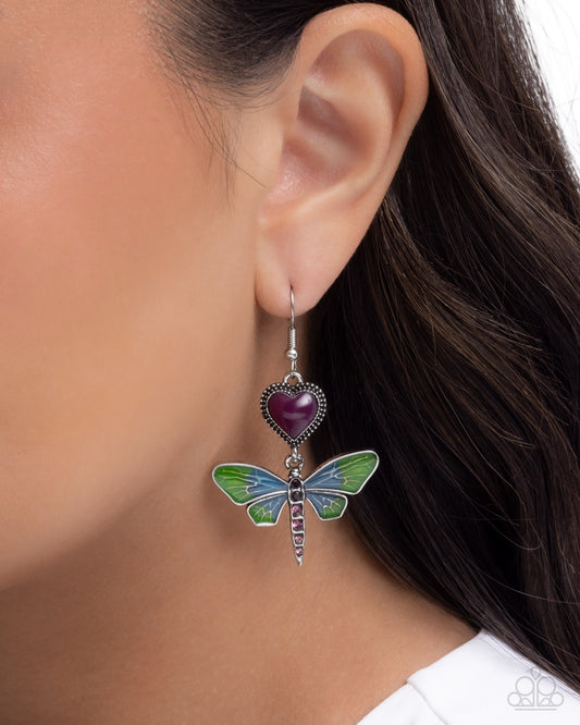 Dragonfly Devotion - Purple Heart & Multicolored Dragonfly Paparazzi Earrings