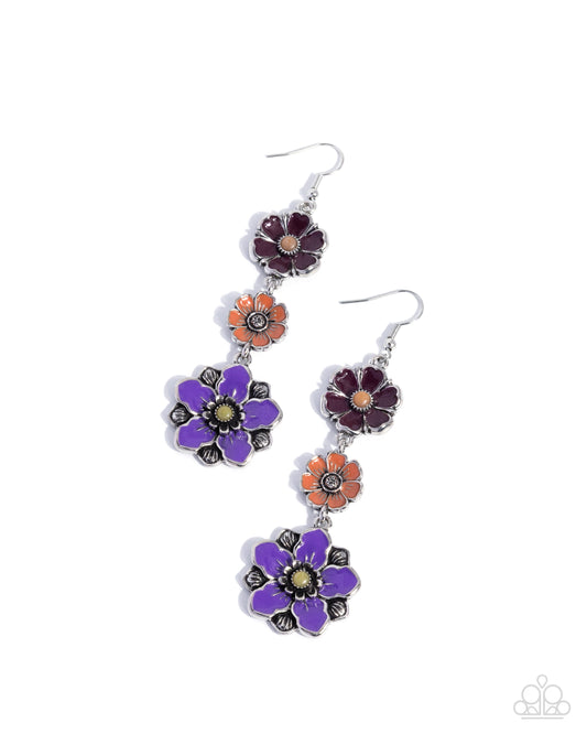 Floral Flock - Purple & Orange Flowers Paparazzi Earrings