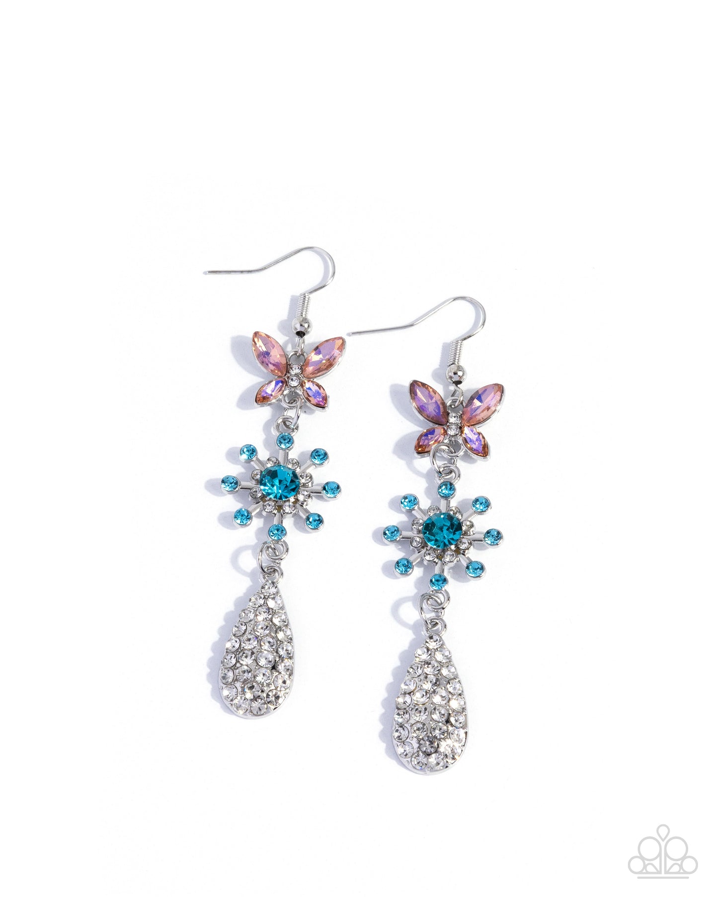 Butterfly Blend - Multicolored Rhinestone Embellished Butterfly/Flower Paparazzi Earrings