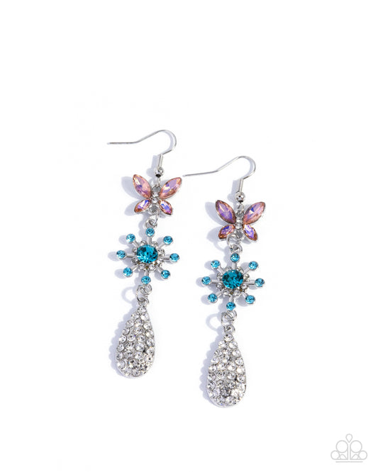 Butterfly Blend - Multicolored Rhinestone Embellished Butterfly/Flower Paparazzi Earrings