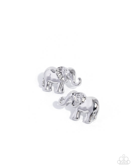 Elephant Eloquence - Silver Elephant Paparazzi Post Earrings
