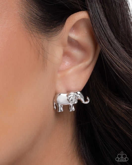 Elephant Eloquence - Silver Elephant Paparazzi Post Earrings