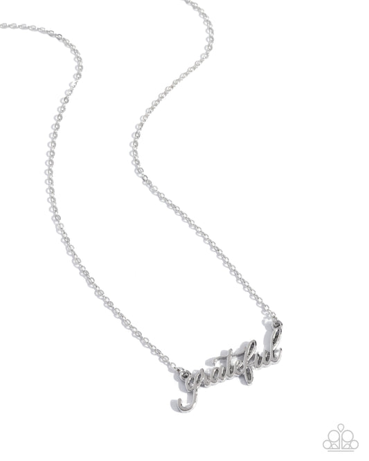 Grateful for You - Silver Cursive "Grateful" Pendant Paparazzi Necklace & matching earrings