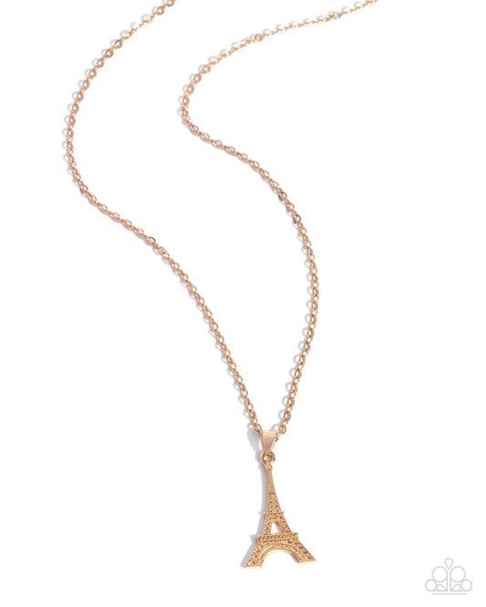 Eiffel Tower Eloquence - Gold Eiffel Tower Pendant Paparazzi Necklace & matching earrings