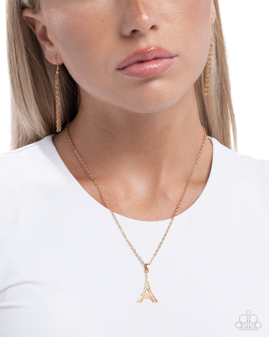 Eiffel Tower Eloquence - Gold Eiffel Tower Pendant Paparazzi Necklace & matching earrings