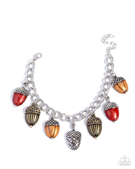 Autumn Acorns - Multicolored Textured Acorn Charms Paparazzi Bracelet