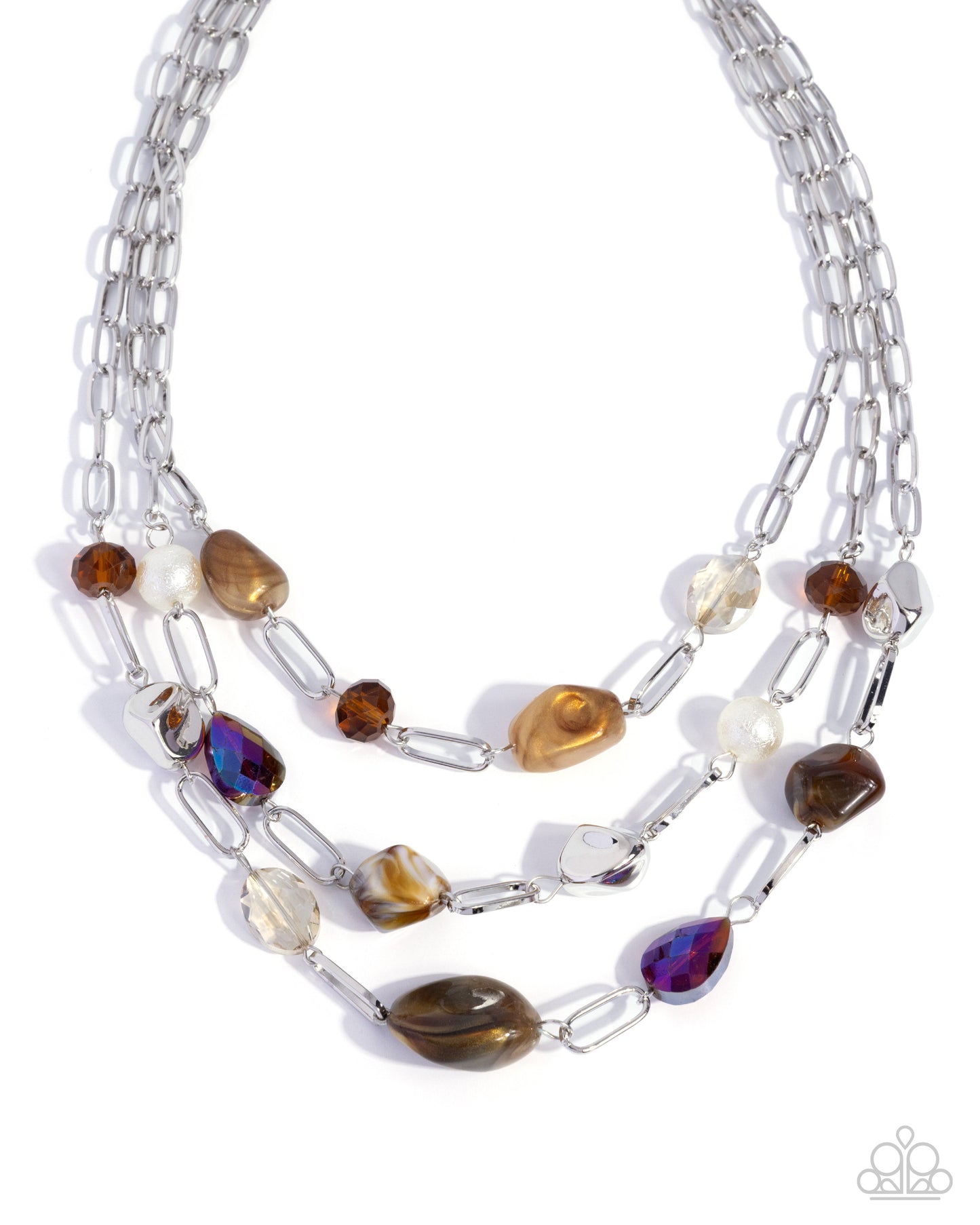 Tangible Tiers - Brown/Topaz/Purple Beaded Paparazzi Necklace & matching earrings