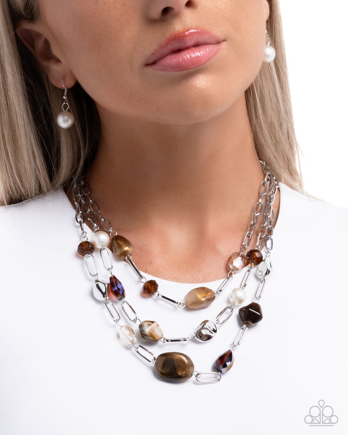 Tangible Tiers - Brown/Topaz/Purple Beaded Paparazzi Necklace & matching earrings