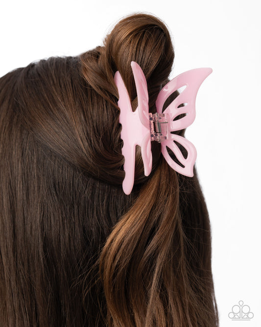 Fluttering Fleet - Pink Butterfly Paparazzi Hair Claw Clip