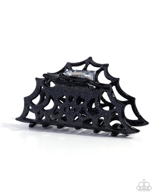 Spiderweb Season - Black & Silver Glitter Acrylic Spiderweb Paparazzi Hair Claw Clip