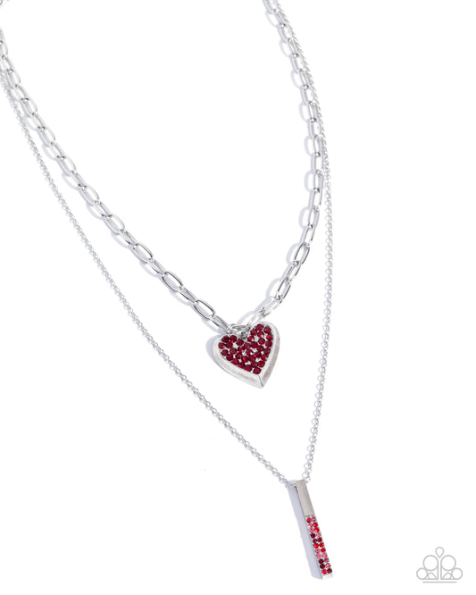 Valentines Volume - Red Rhinestone Embellished Heart Pendant Paparazzi Necklace & matching earrings