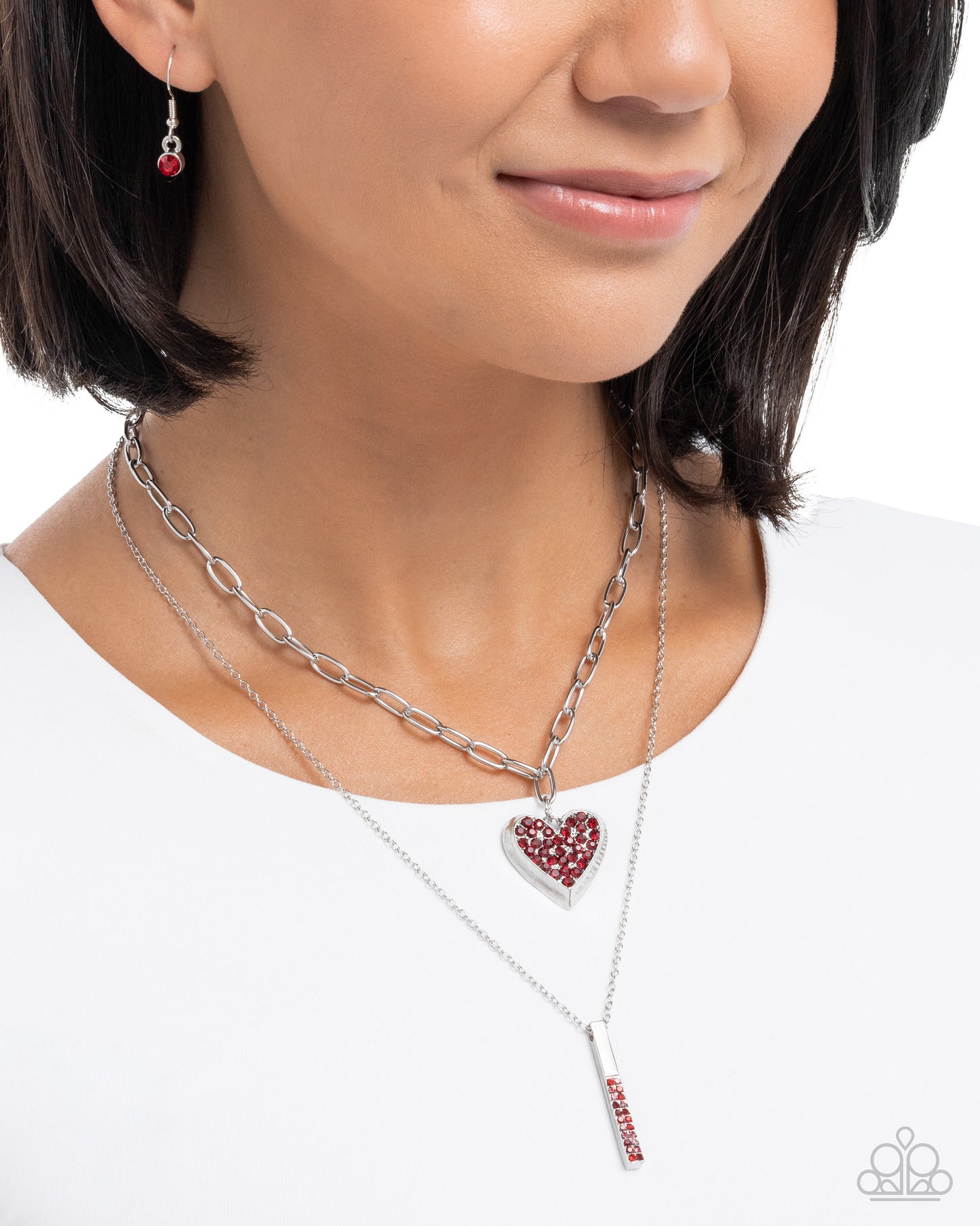 Valentines Volume - Red Rhinestone Embellished Heart Pendant Paparazzi Necklace & matching earrings