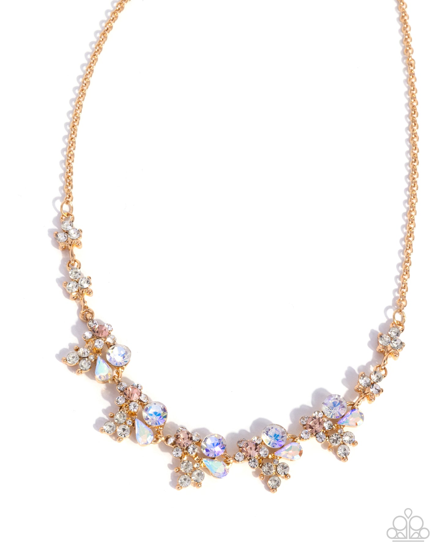 Clustered Cabaret - Yellow Gems/Peach, White Rhinestone Clusters Paparazzi Necklace & matching earrings