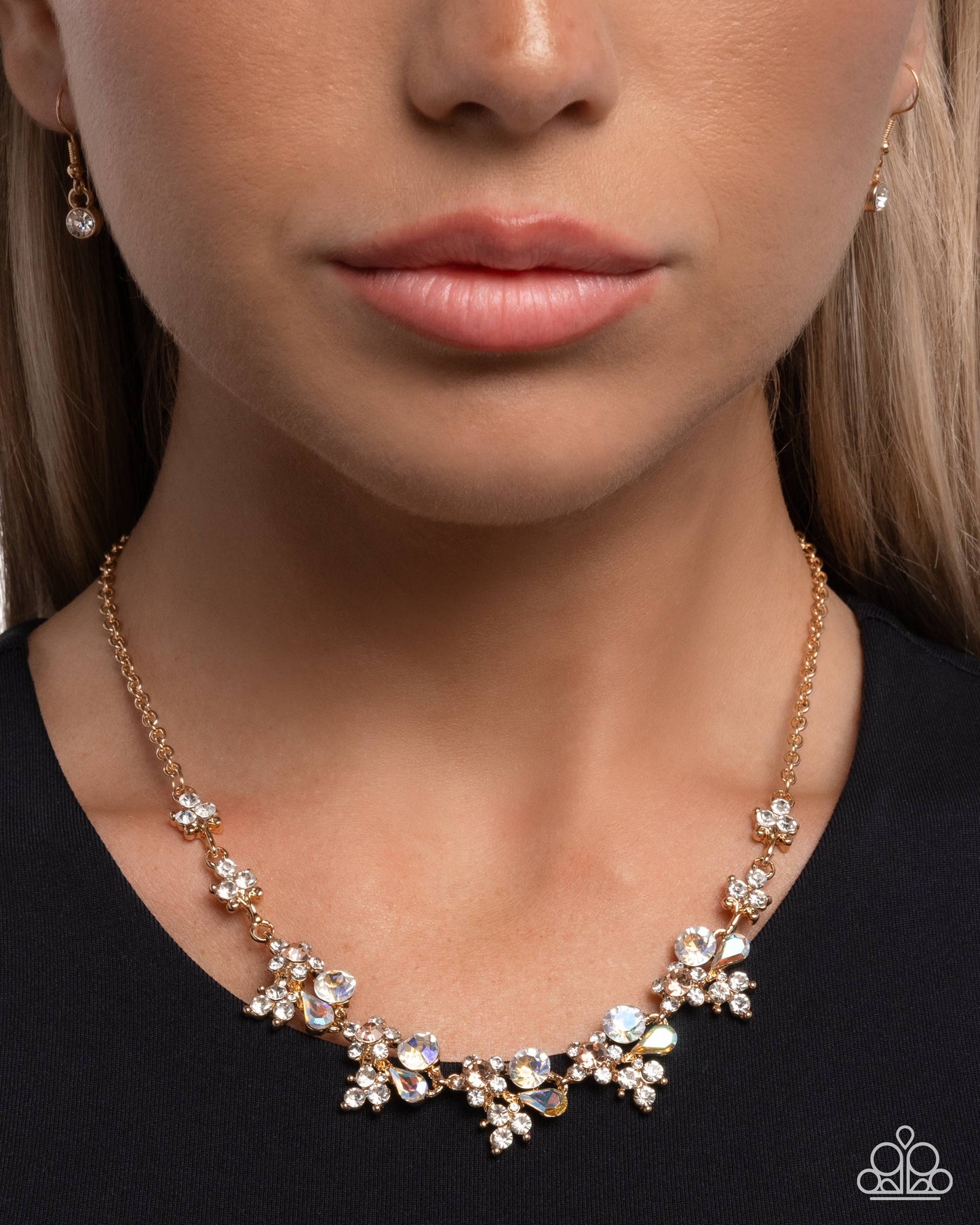 Clustered Cabaret - Yellow Gems/Peach, White Rhinestone Clusters Paparazzi Necklace & matching earrings