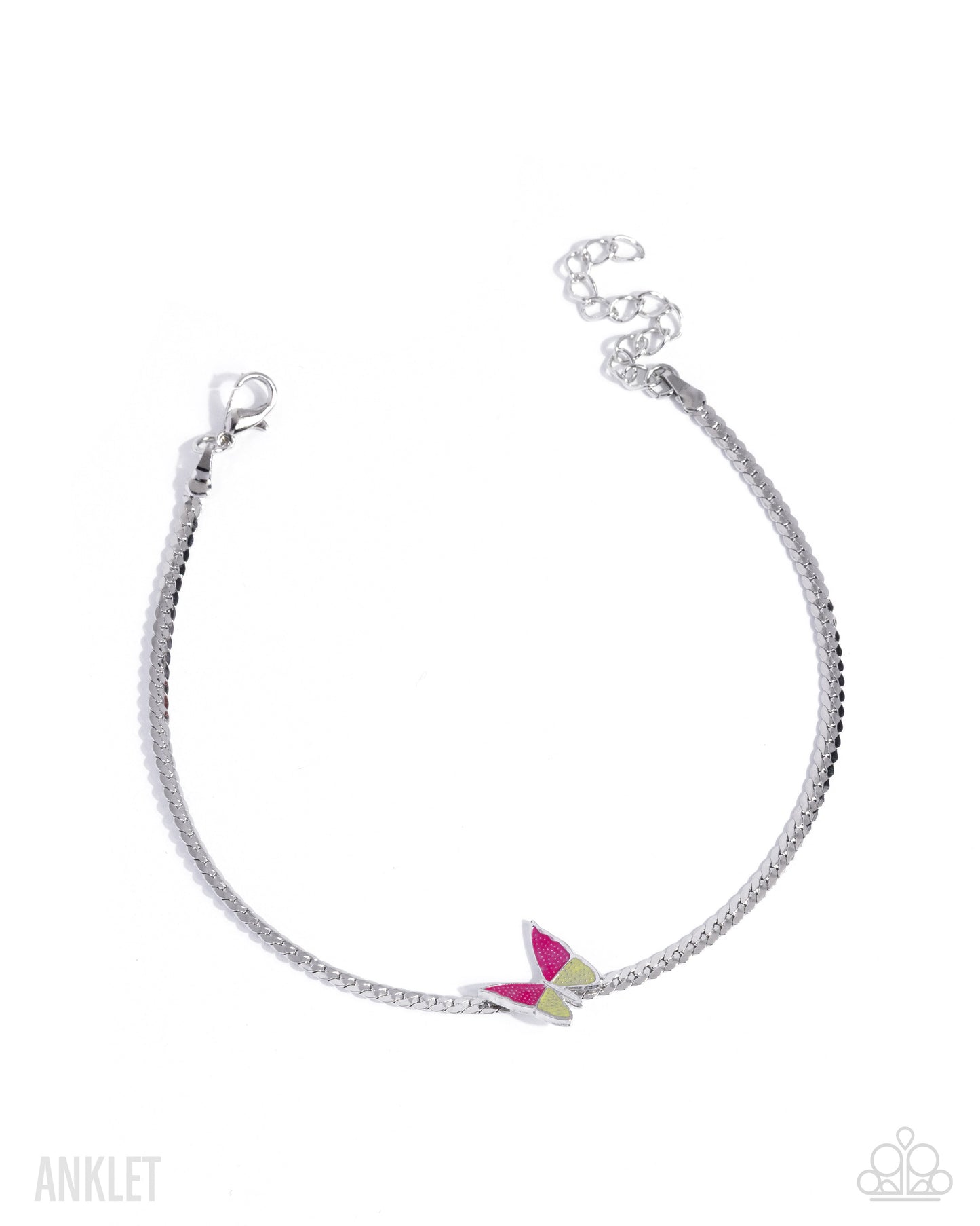 Aerial Atmosphere - Pink & Yellow Butterfly/Abstract Silver Chain Paparazzi Anklet