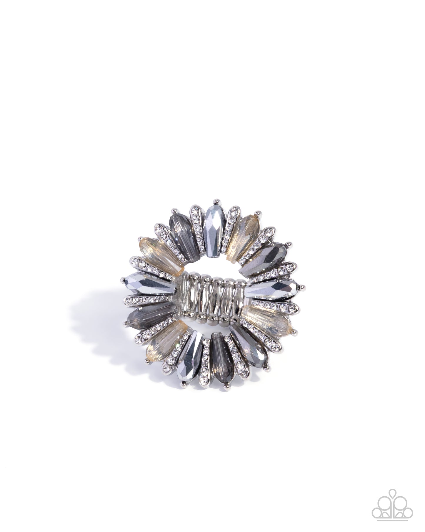 Powerhouse Pedestal - Silver Pronged Fittings/Hematite, Champagne, Smoky Gems Paparazzi Ring