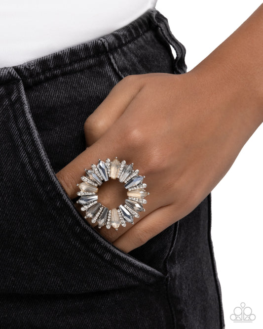 Powerhouse Pedestal - Silver Pronged Fittings/Hematite, Champagne, Smoky Gems Paparazzi Ring