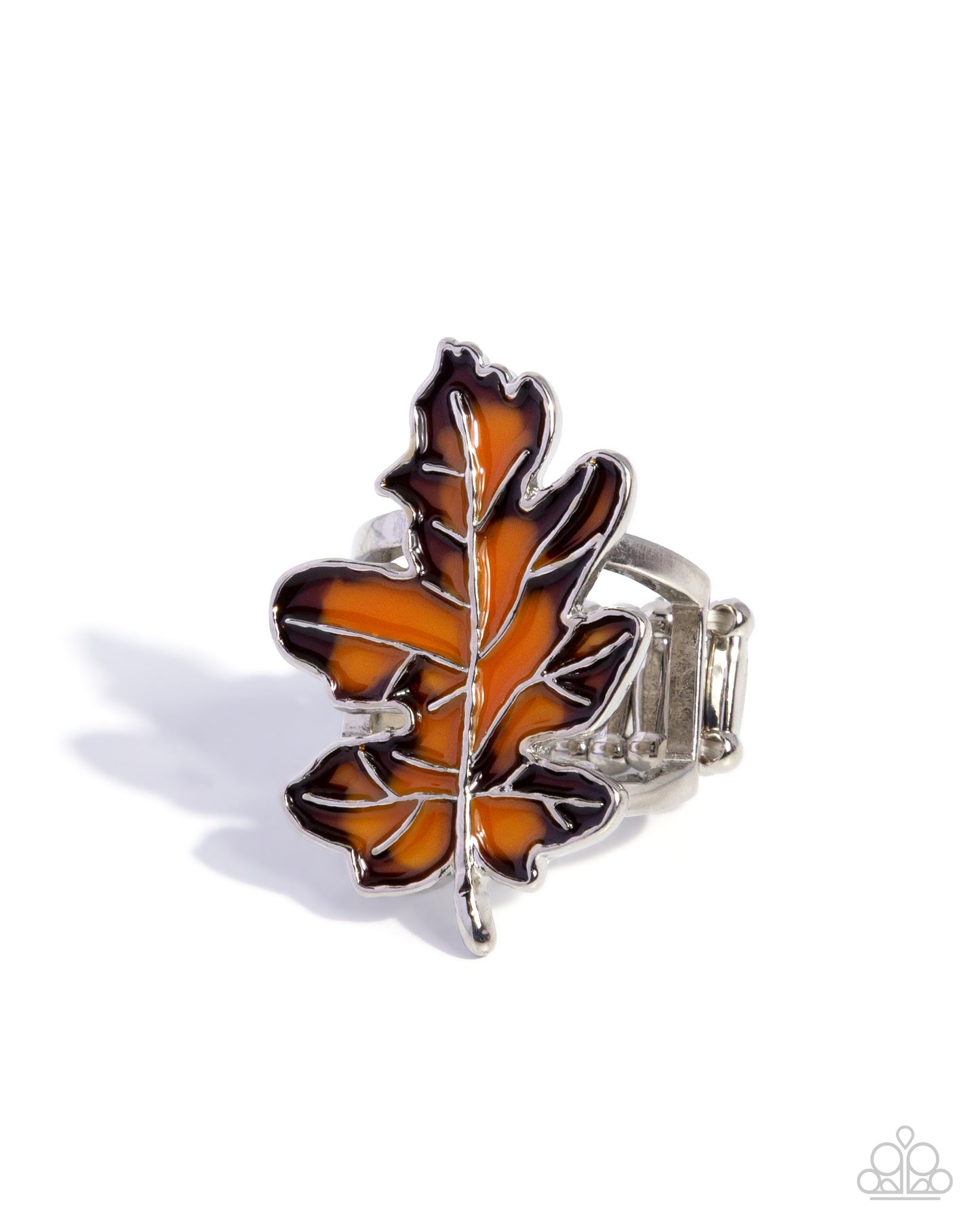 Thankful Treasure - Orange & Brown Painted Silver Maple Leaf Paparazzi Ring