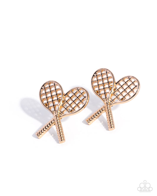 Tennis Team - Gold Tennis Racket Paparazzi Post Earrings