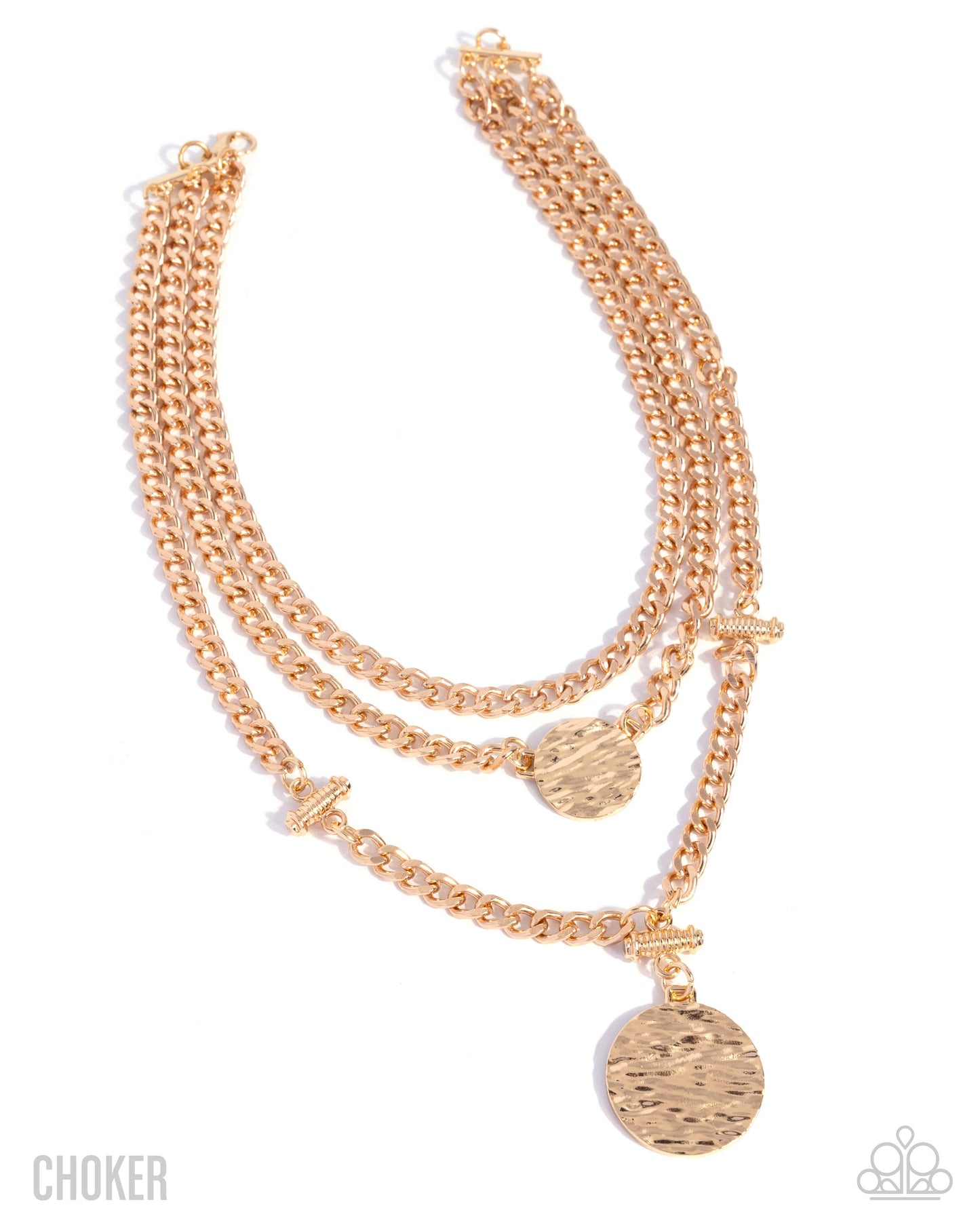 Generously Grungy - Gold Curb Chains/Gold Hammered Discs Paparazzi Necklace & matching earrings