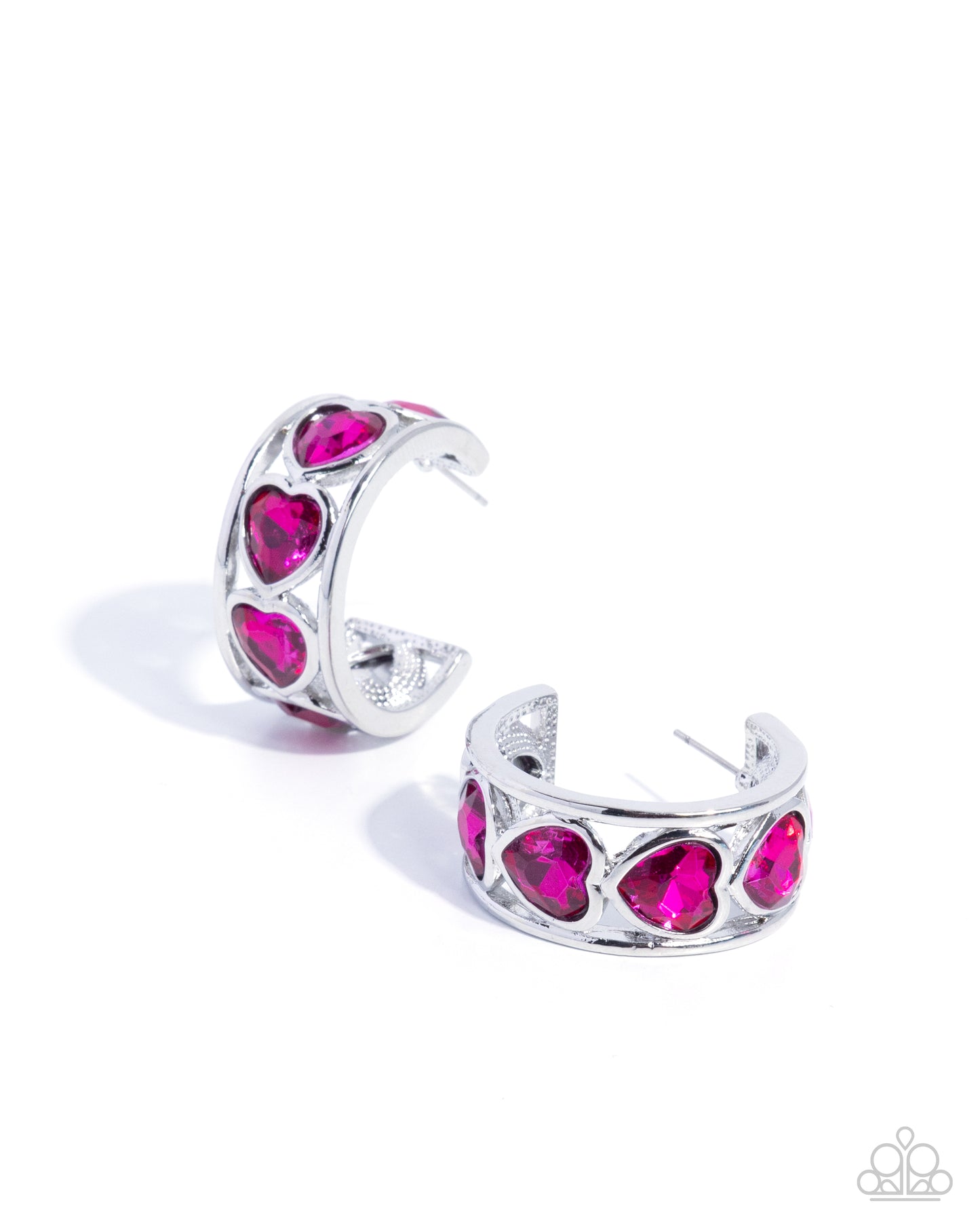 Heartfelt Homage - Pink Gem Heart Embellished Paparazzi Hoop Earrings