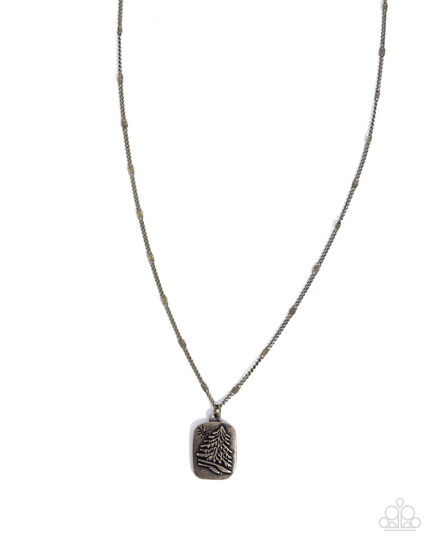 Pine Tree Prize - Brass Textured Pine Tree Embellished Pendant Paparazzi Necklace & matching earrings