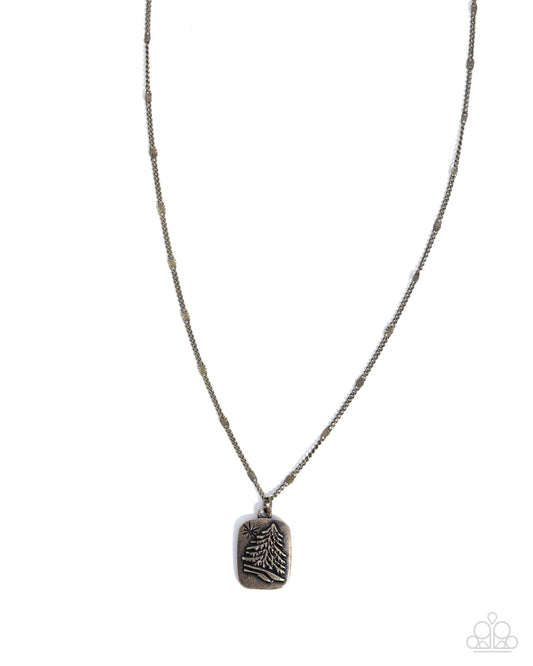 Pine Tree Prize - Brass Textured Pine Tree Embellished Pendant Paparazzi Necklace & matching earrings