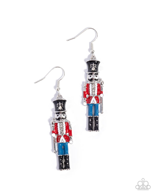 Nutcracker Nuance - Red, Black, Blue, White Painted Silver Nutcracker Paparazzi Earrings