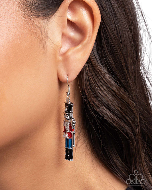 Nutcracker Nuance - Red, Black, Blue, White Painted Silver Nutcracker Paparazzi Earrings