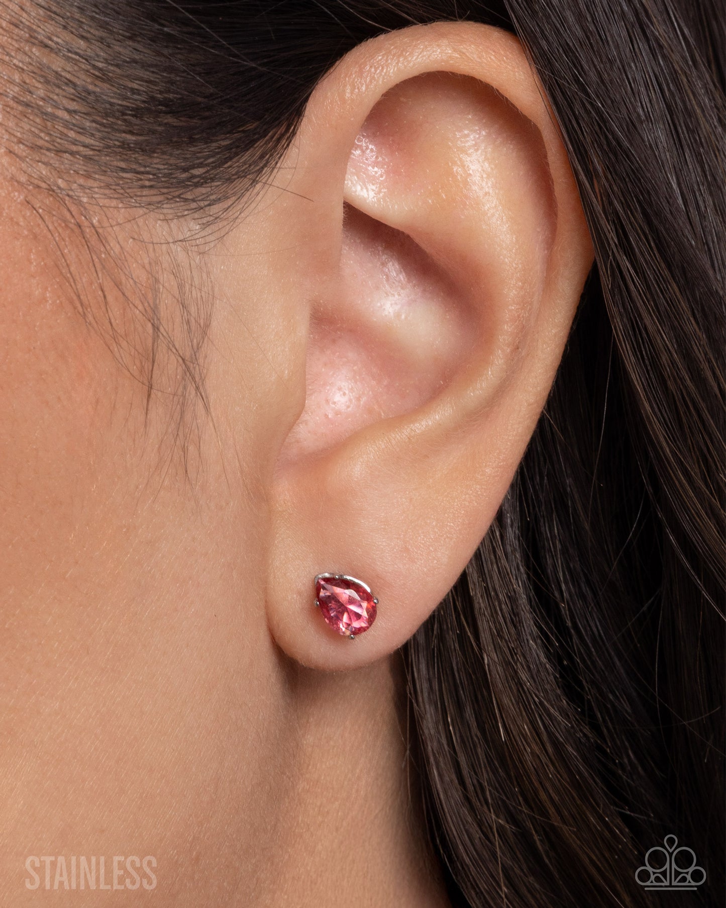 Teardrop Transit - Pink Cubic Zirconia & Stainless Steel Paparazzi Post Earrings