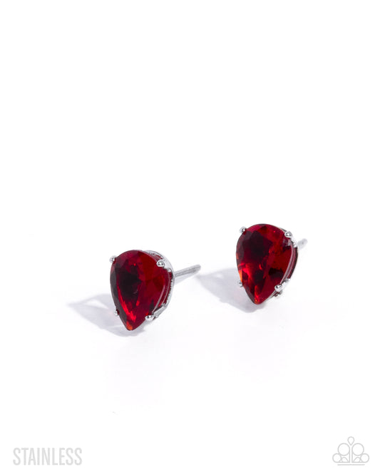 Teardrop Transit - Red Cubic Zirconia/Stainless Steel Fitting Paparazzi Earrings