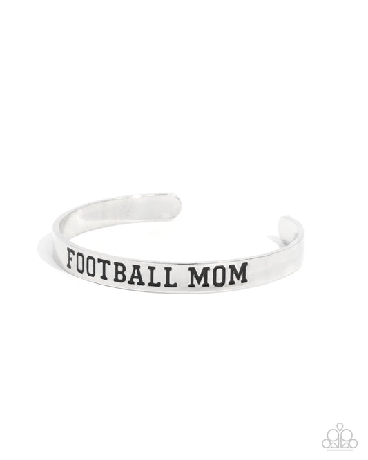 Football Mom - Silver "FOOTBALL MOM" Stamped Paparazzi Cuff Bracelet