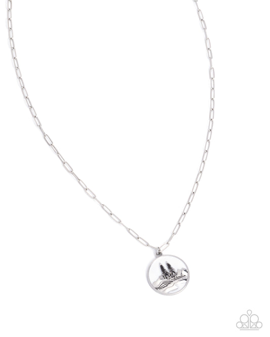 Mountain Retreat - White Backdrop/Silver Landscape Pendant Paparazzi Necklace & matching earrings