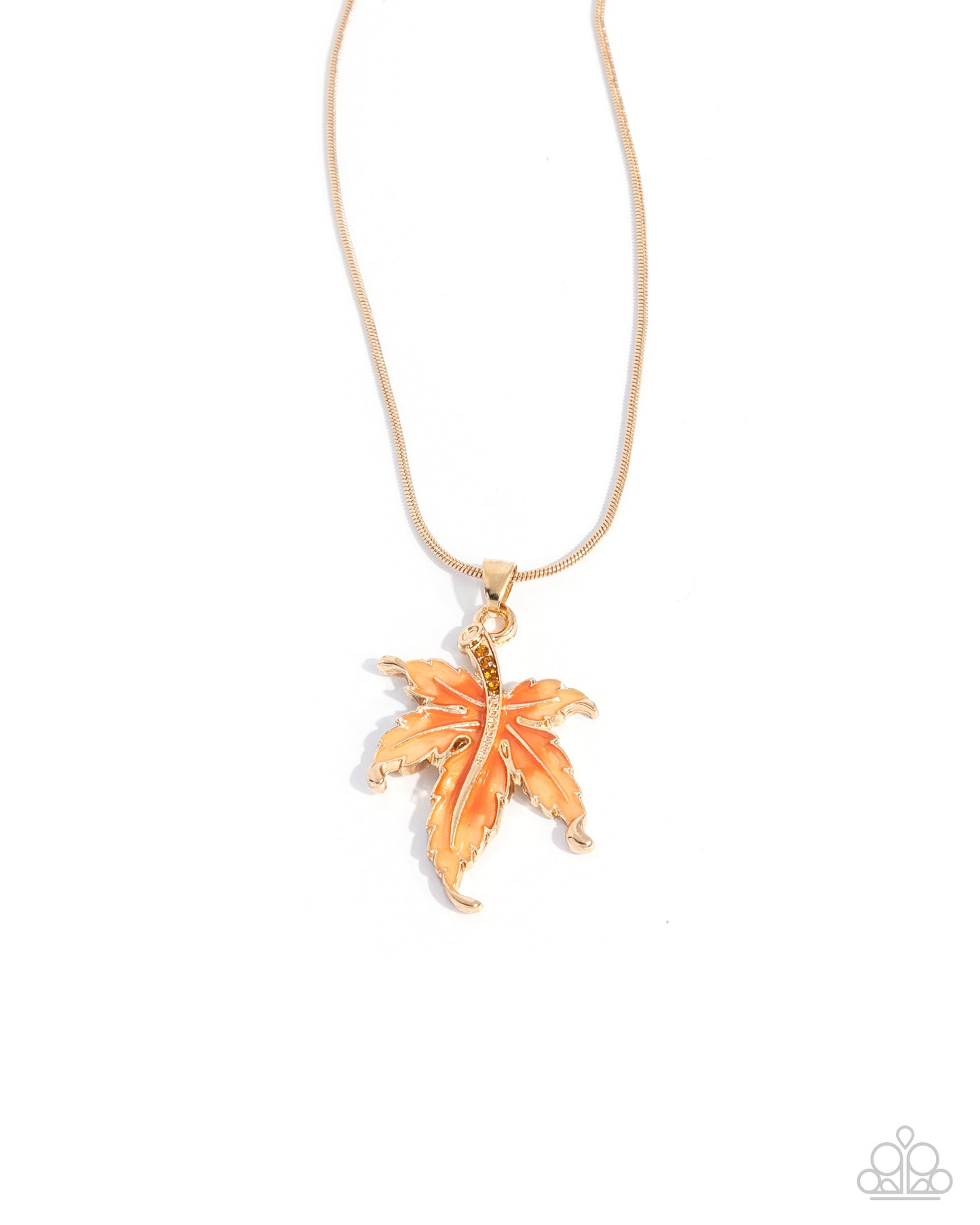 Leafy Lullaby - Orange/Gold Leaf Pendant Paparazzi Necklace & matching earrings