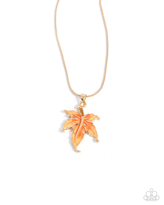 Leafy Lullaby - Orange/Gold Leaf Pendant Paparazzi Necklace & matching earrings