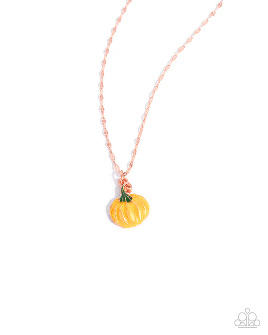 Pumpkin Patch - Copper Chain/Orange Painted Pumpkin Pendant Paparazzi Necklace & matching earrings
