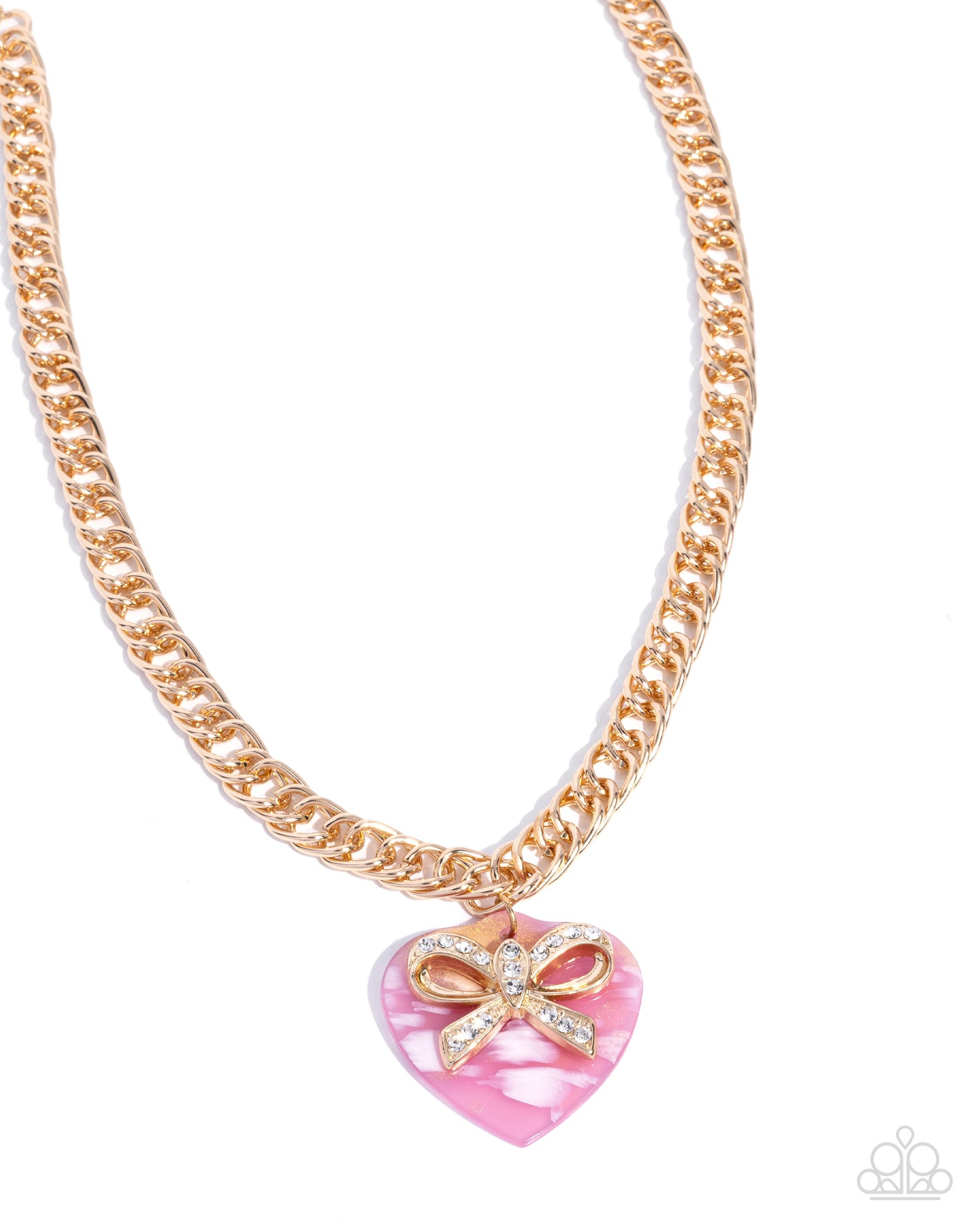 Coquette Cameo - Pink Acrylic Heart/Gold Bow Pendant Paparazzi Necklace & matching earrings