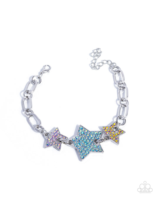 Stellar Song - Multicolored Iridescent Rhinestone Embellished Stars Paparazzi Bracelet