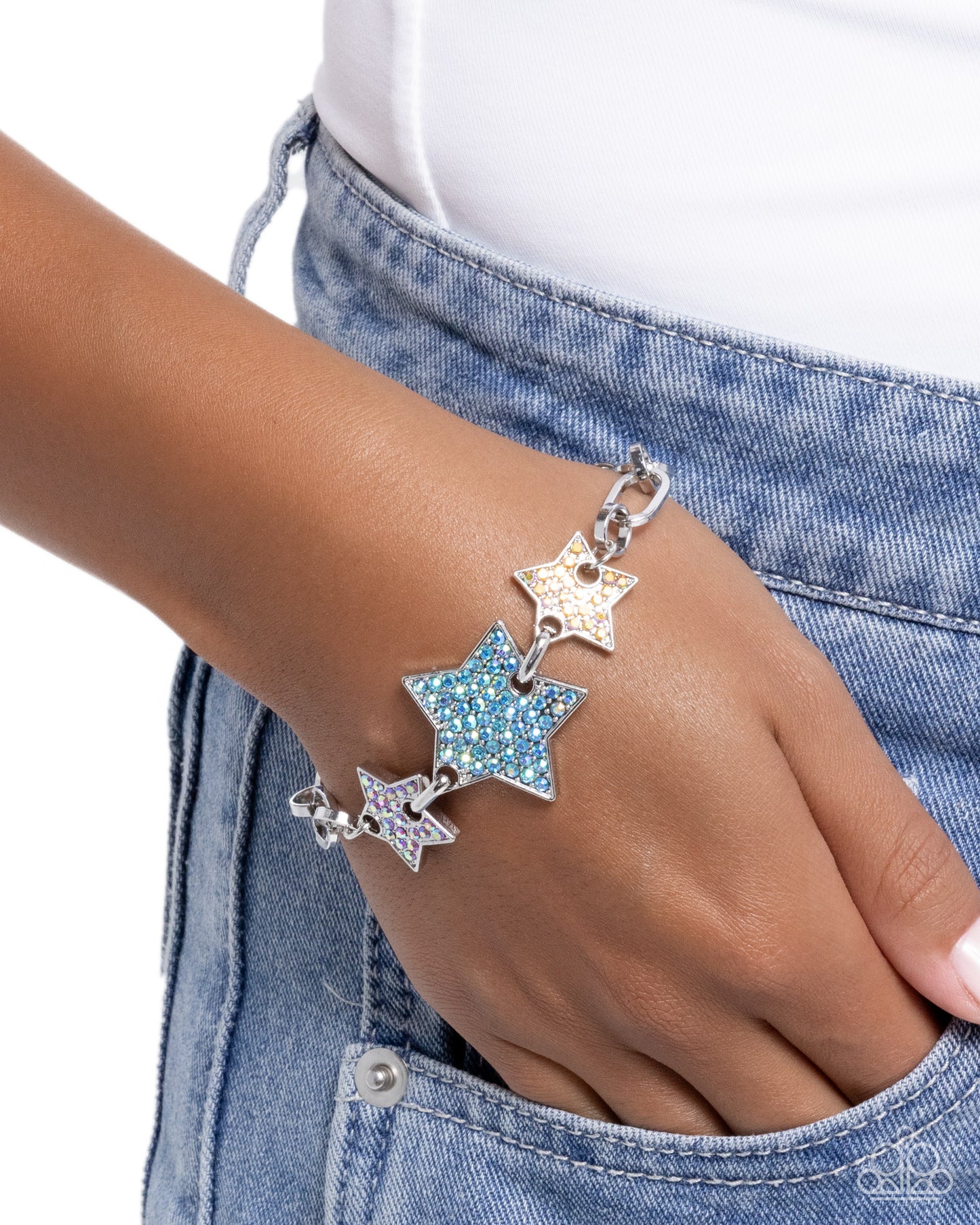 Stellar Song - Multicolored Iridescent Rhinestone Embellished Stars Paparazzi Bracelet