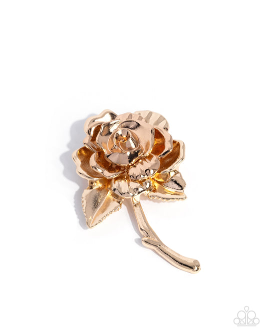 Refulgent Rose - Gold 3-D Rose Paparazzi Brooch