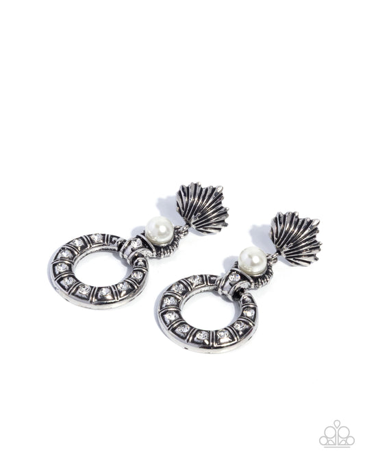 Openly Ornate - White Pearl/White Rhinestone Embellished Wreath Paparazzi Post Earrings