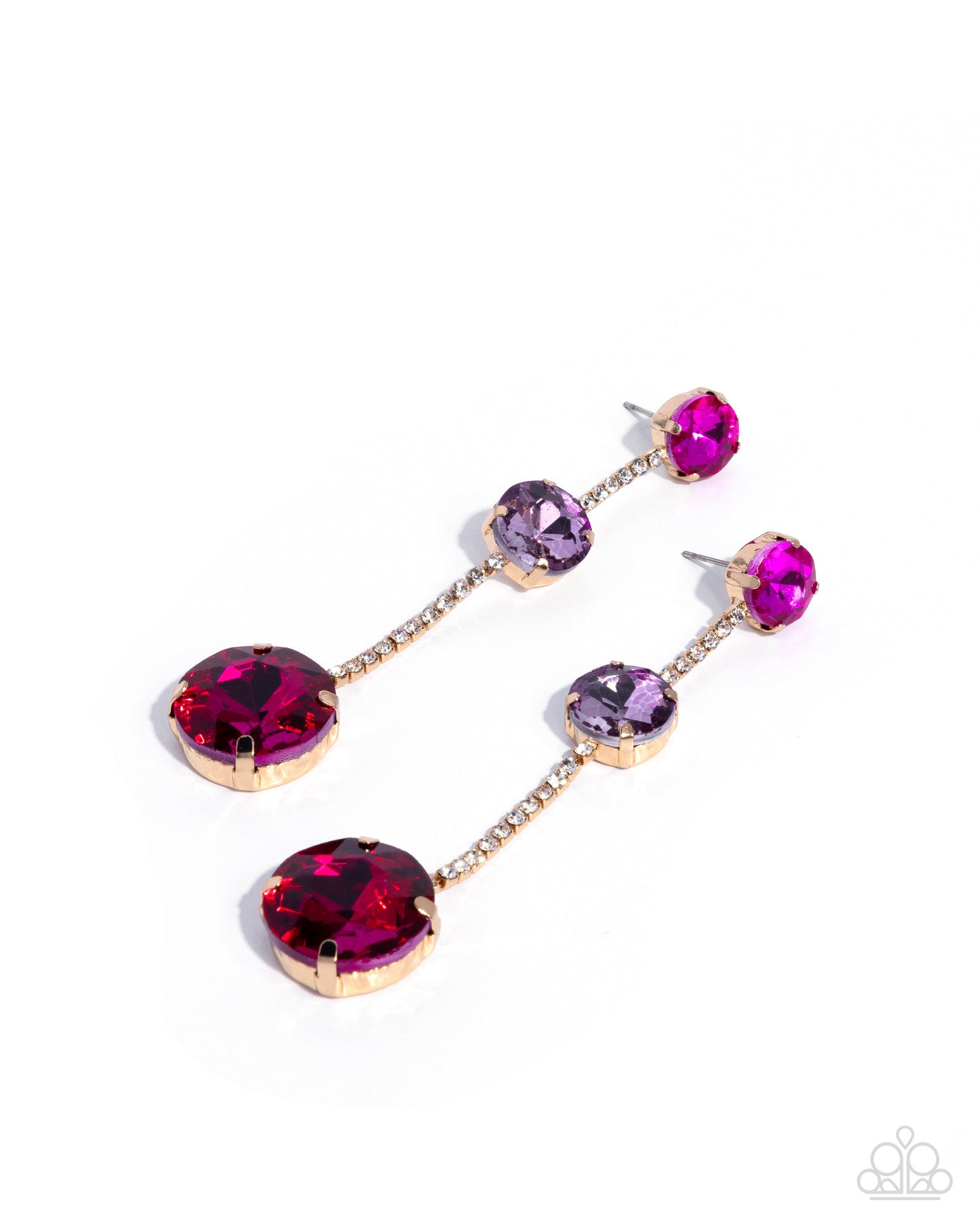 Lost in Chic - Pink & Purple Gems & White Rhinestone Embellished Chain Paparazzi Earrings