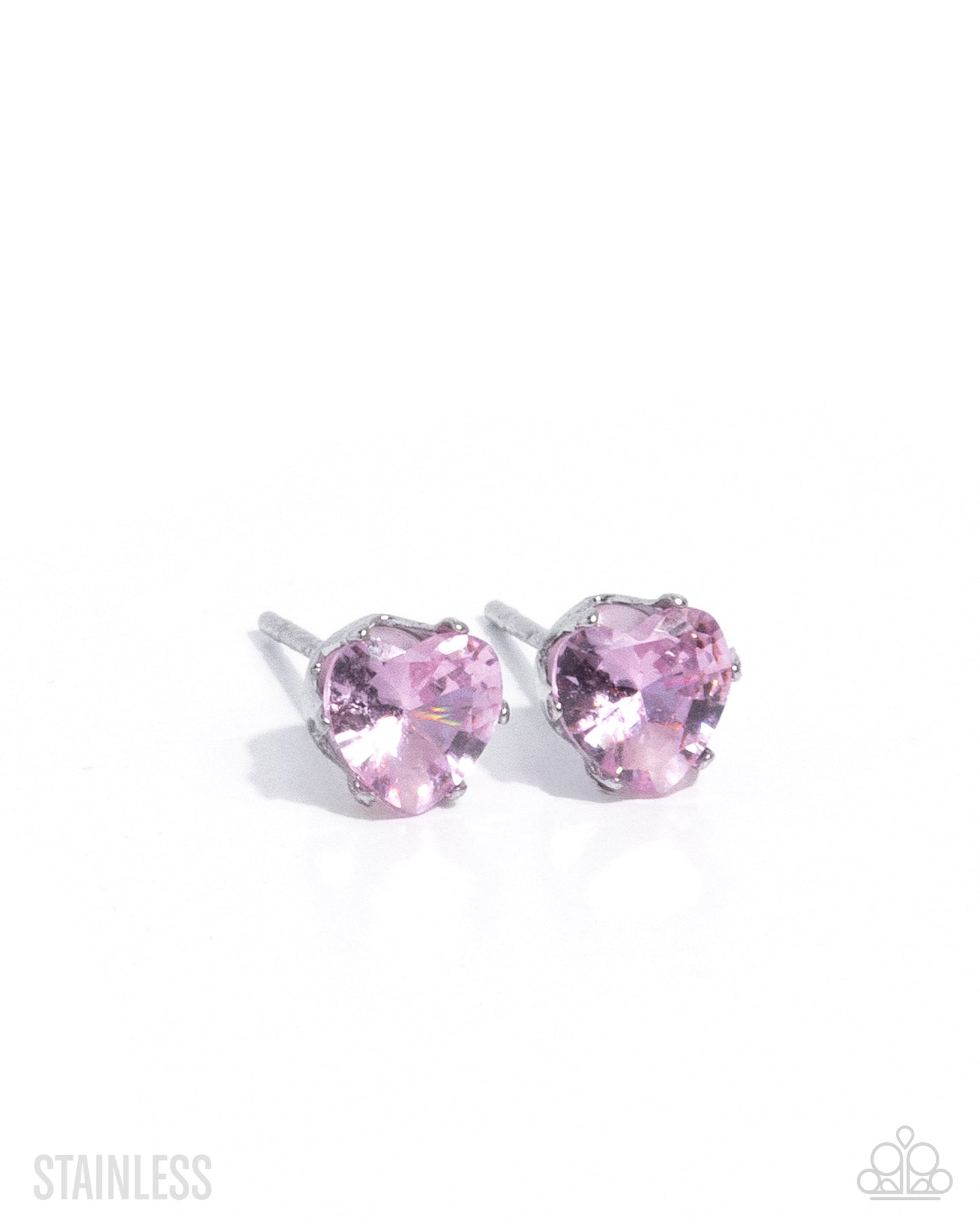 Simple Sweetheart - Pink Cubic Zirconia Heart/Stainless Steel Fitting Paparazzi Post Earrings