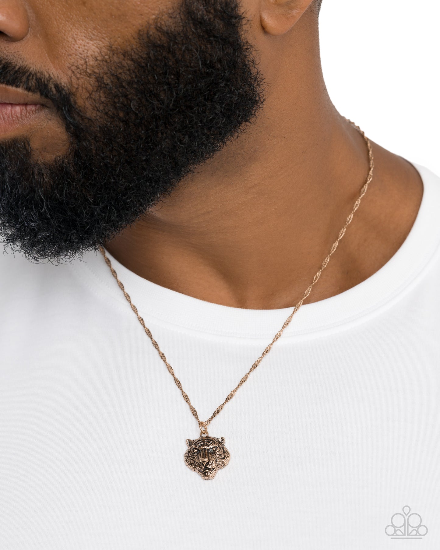 Tiger Timeline - Gold Antiqued Tiger's Head Pendant Paparazzi Necklace